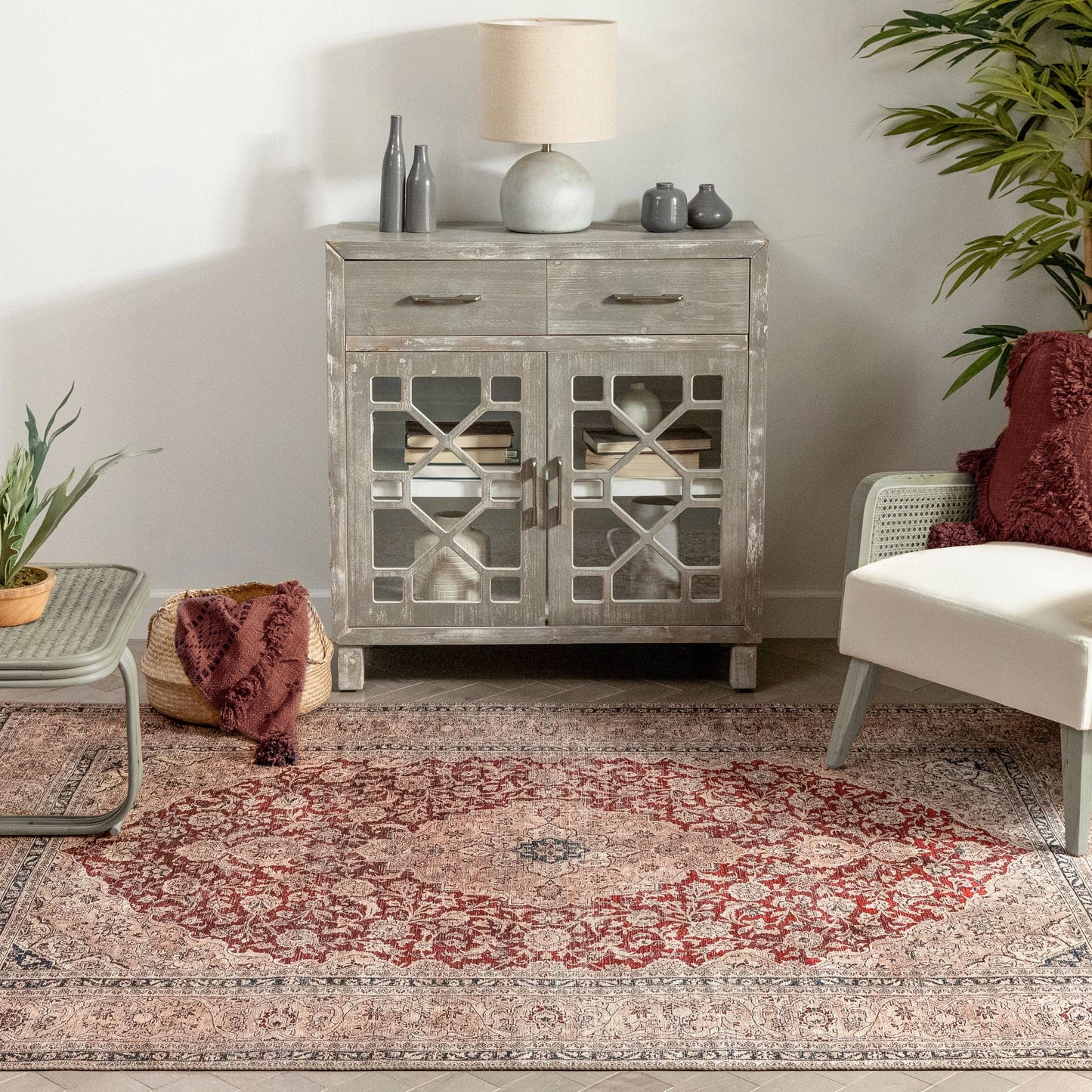 Tonti Machine Washable Vintage Medallion Oriental Red Flat