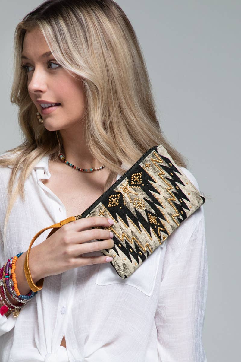 Wren Handmade Ethnic Pattern Clutch Beaded Wristlet