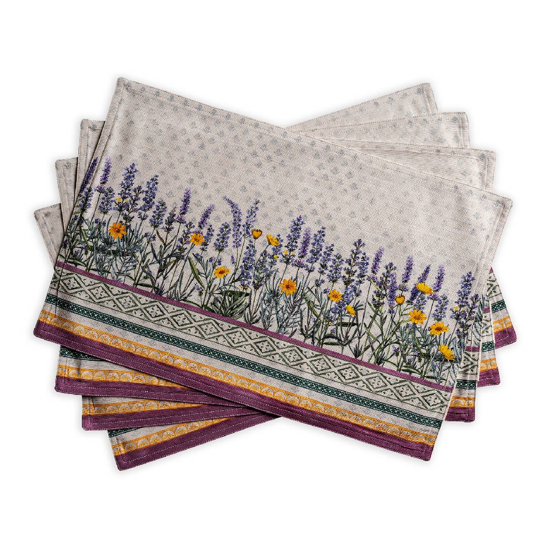 Fanny Lavender 100% Cotton Placemats 13" X 19" - Set Of 4