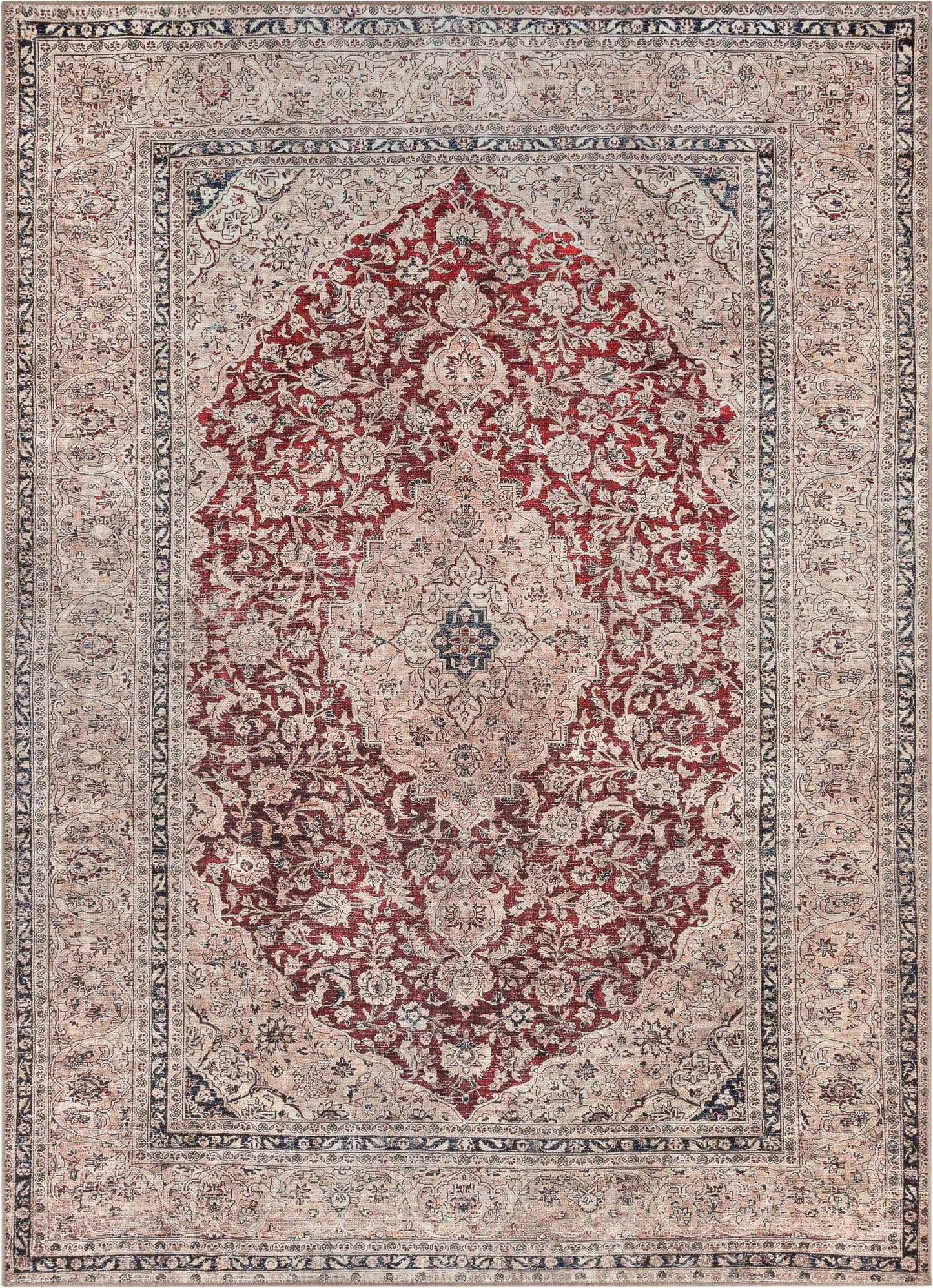 Tonti Machine Washable Vintage Medallion Oriental Red Flat