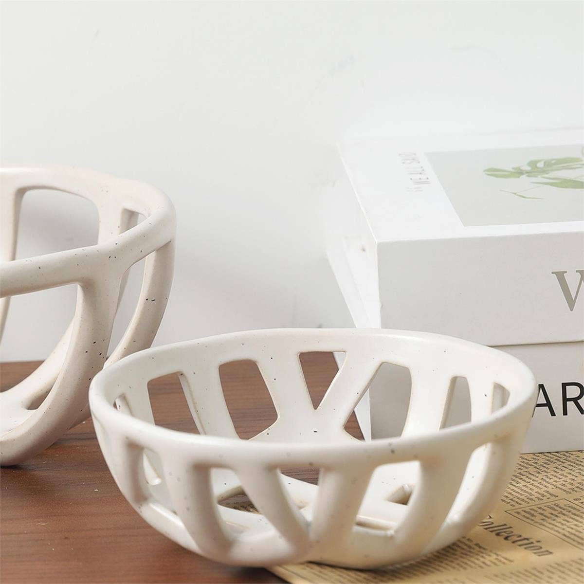 Truu Design Ceramic Basket Bowl, White,6.15"Dx2.35"H