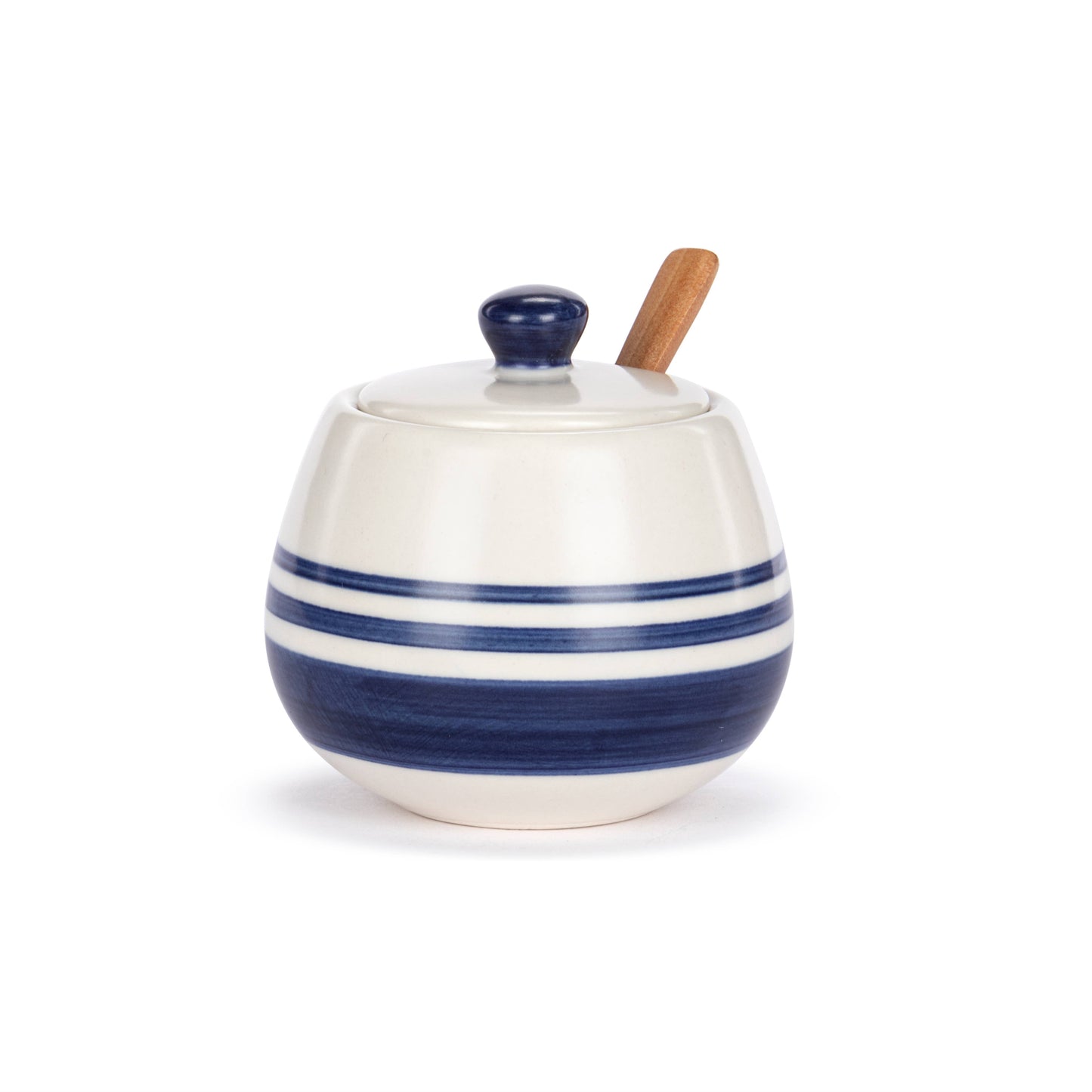 Hand Painted Ceramic Stripe Condiment Dish with Spoon
