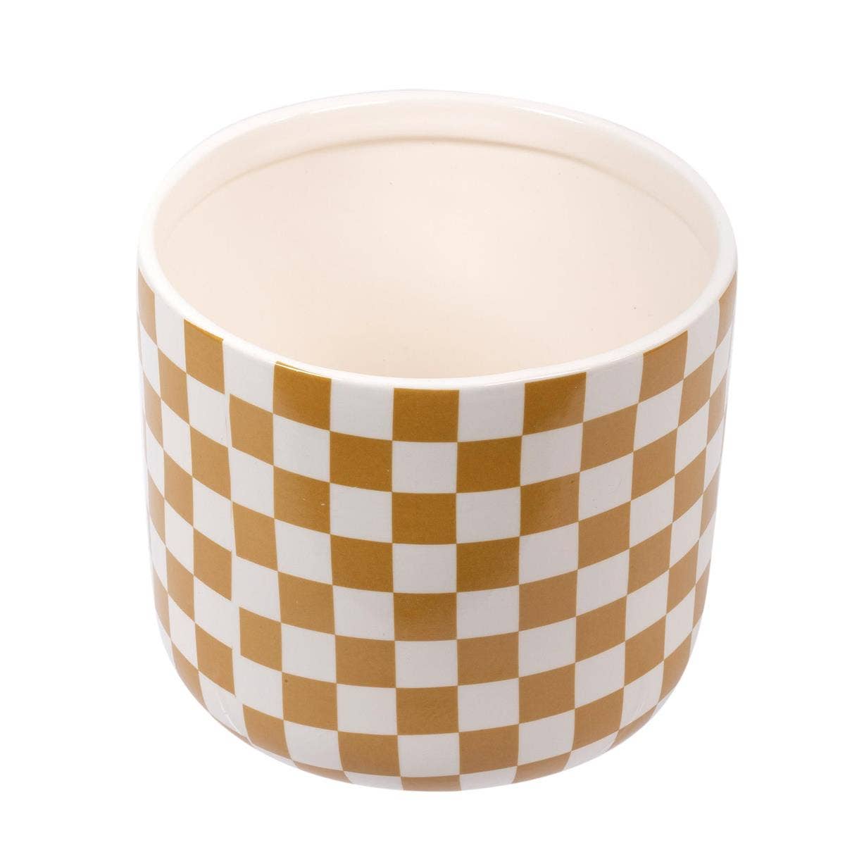 Truu Design Stylish Checkered Ceramic Planter, 5.6"D x 5.1"H