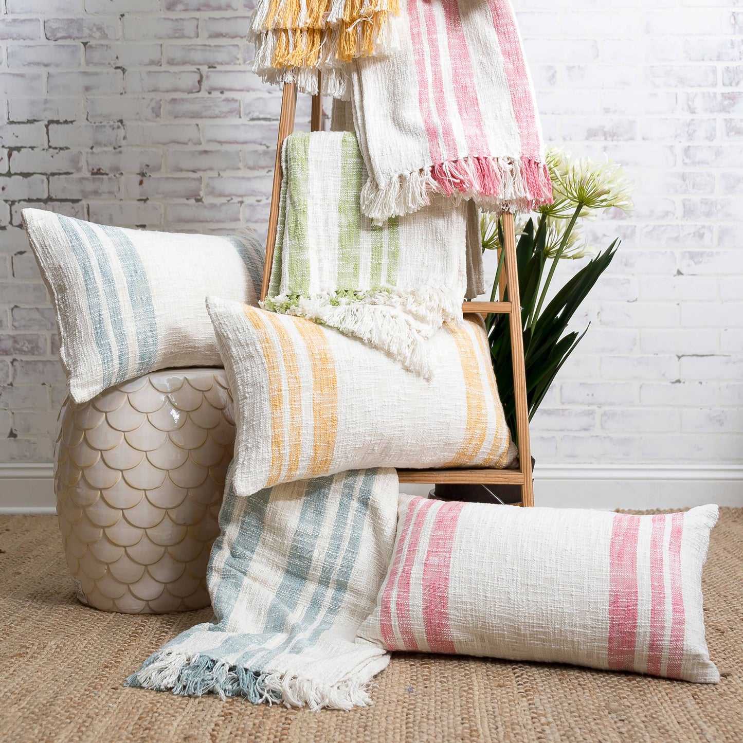Morgan Fountain Blue Tassel Throw Blanket