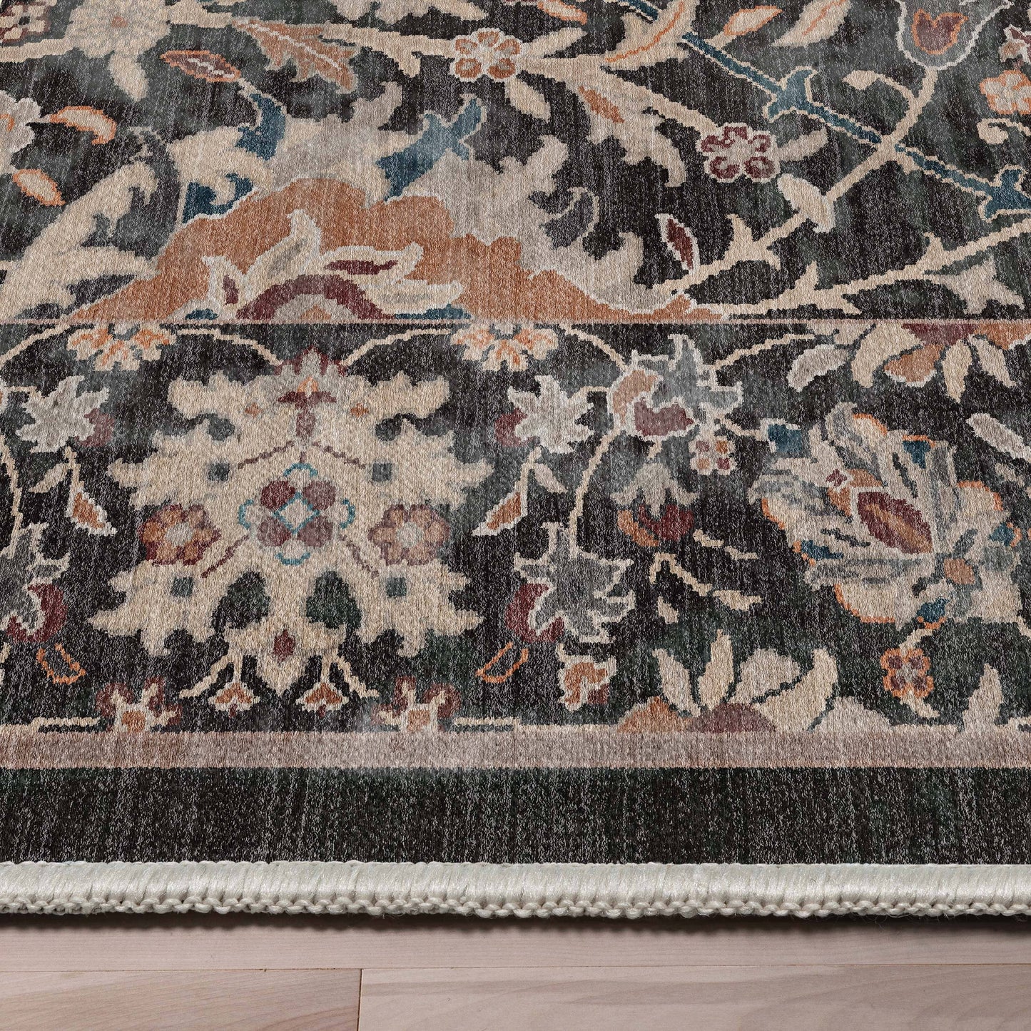 Liana Vintage Oriental Charcoal Grey Flat-Weave Rug