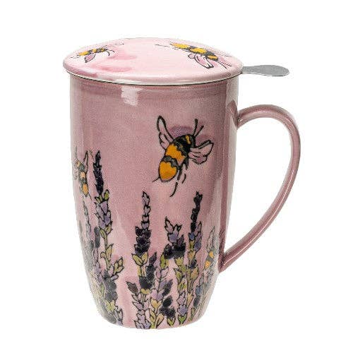 Spring Honeybee Design 15oz Tea Mugs with Lid and Infuser for Loose Leaf Tea (4/32)
