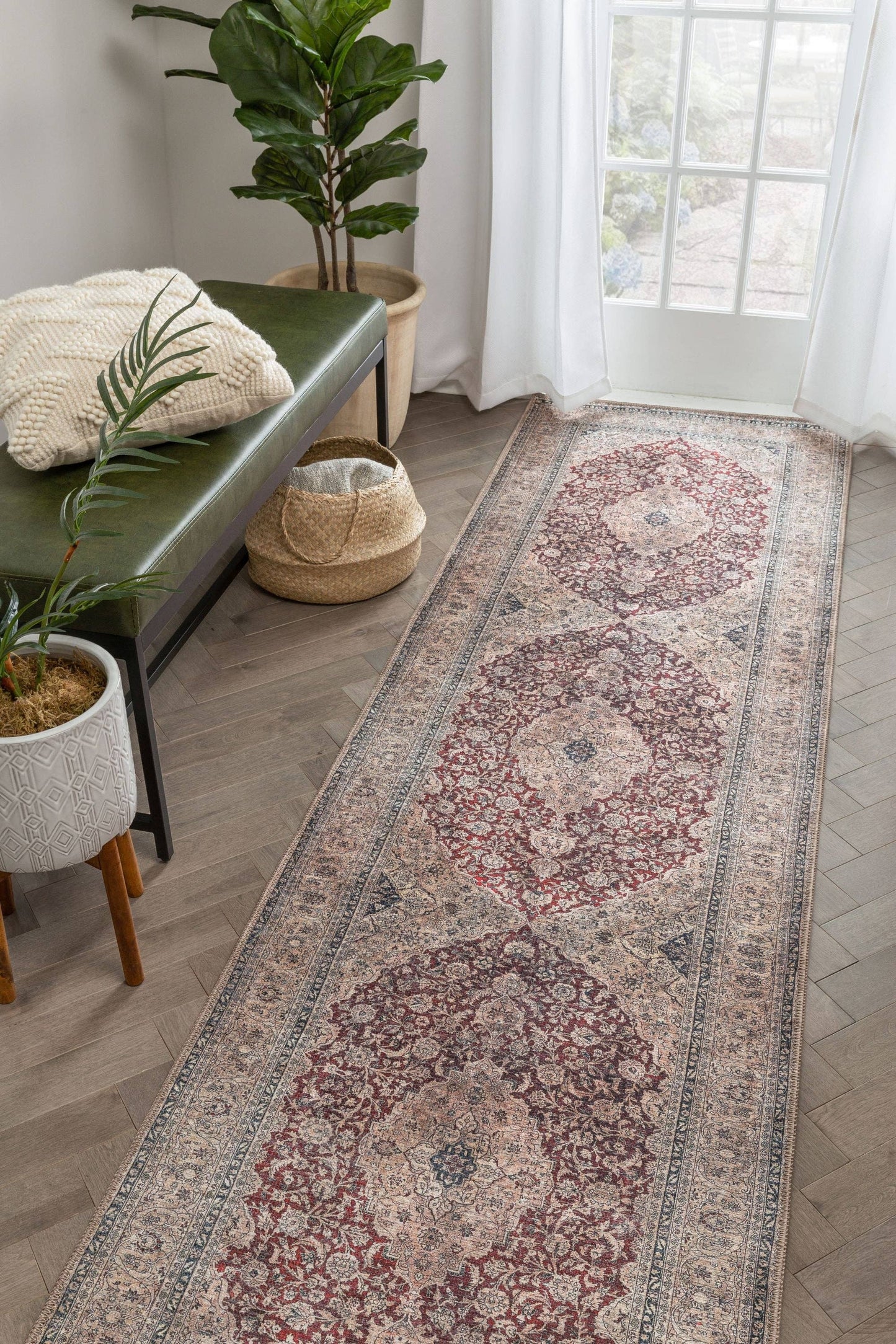 Tonti Machine Washable Vintage Medallion Oriental Red Flat