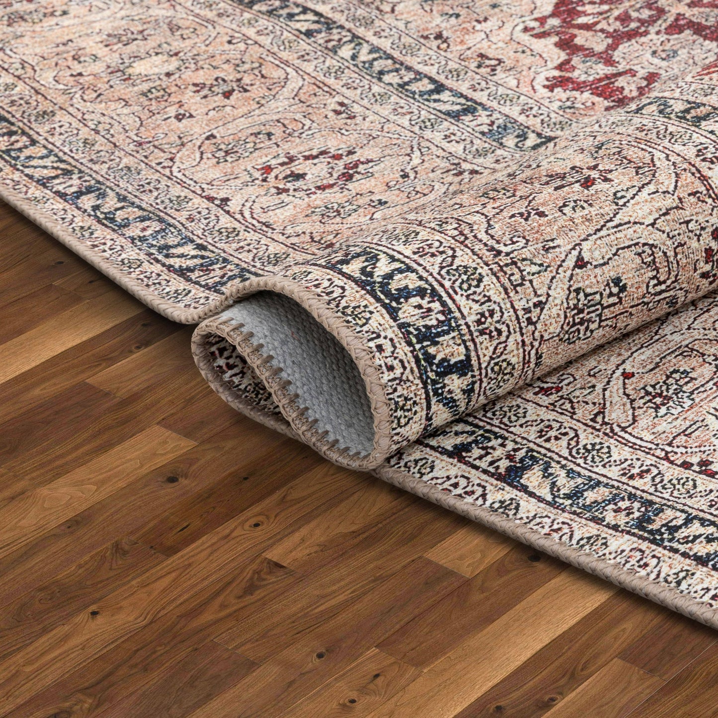 Tonti Machine Washable Vintage Medallion Oriental Red Flat
