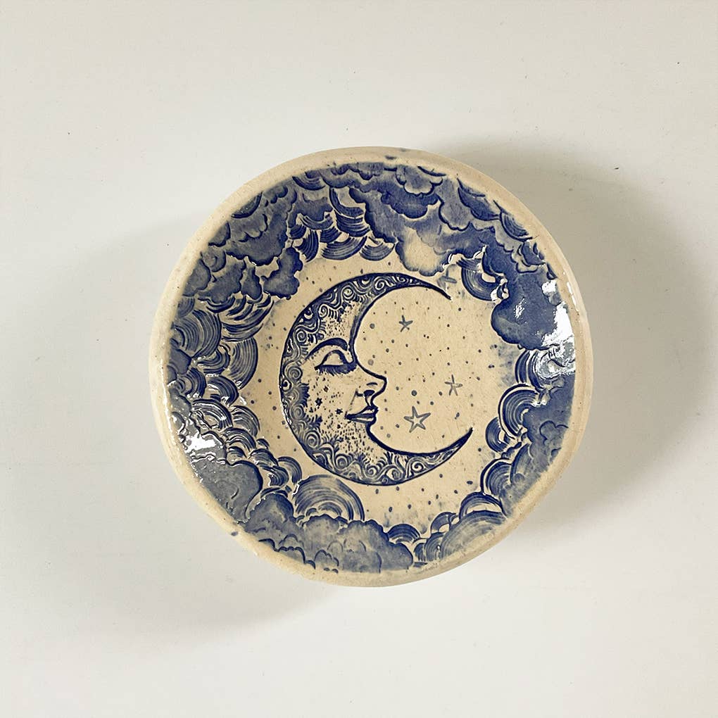 Pottery Dish Bowl - Crescent Moon (Blue)