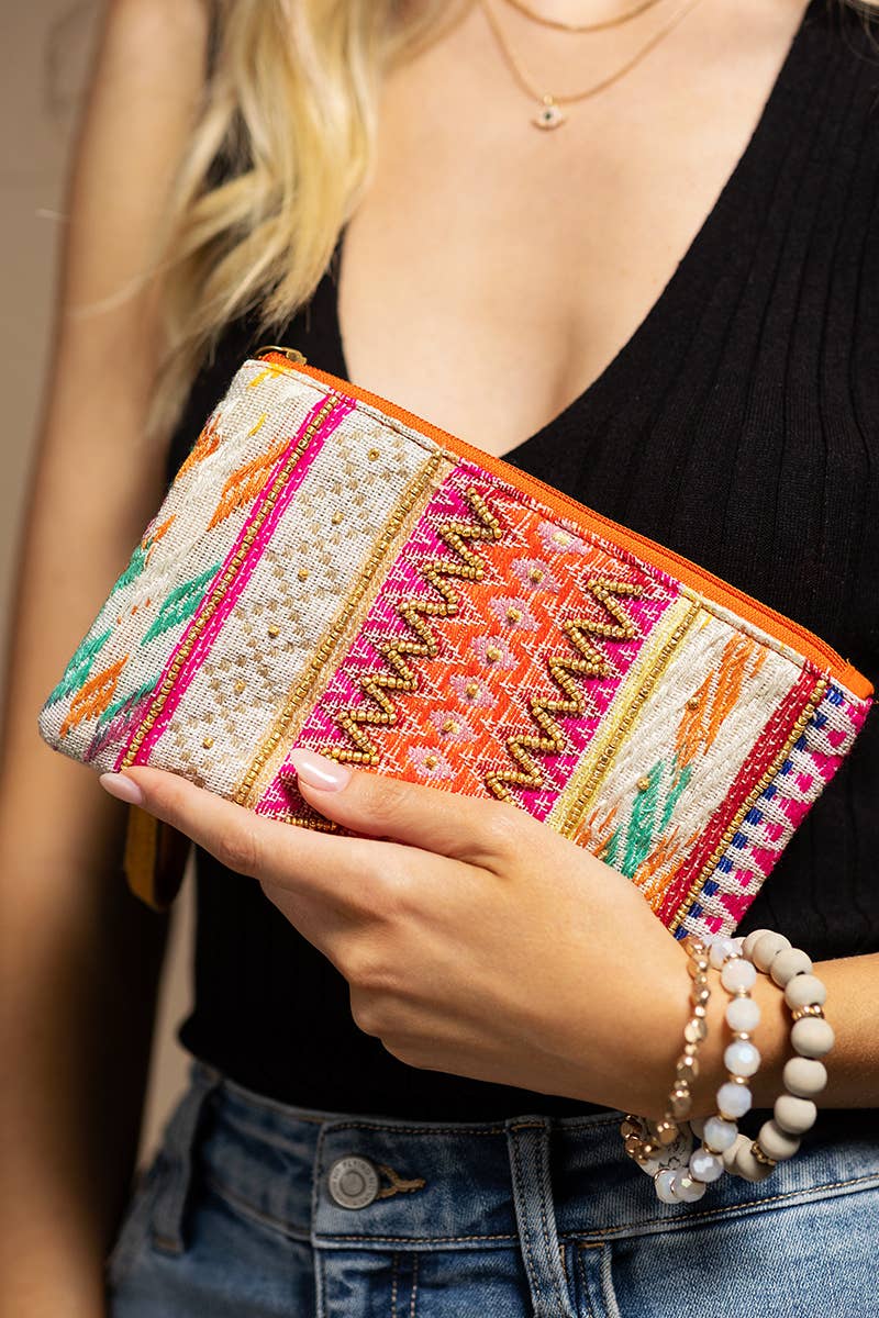 Handmade Ethnic Pattern Clutch beaded Wristlet