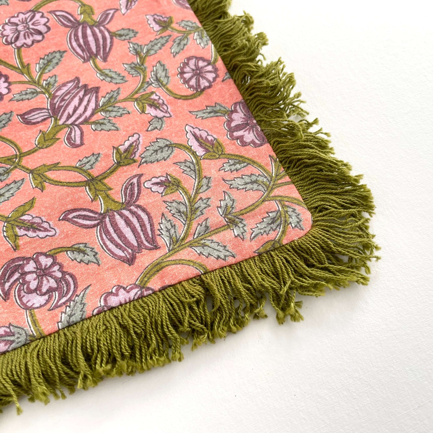 18x18 cotton pink green vintage floral fringed pillow with insert