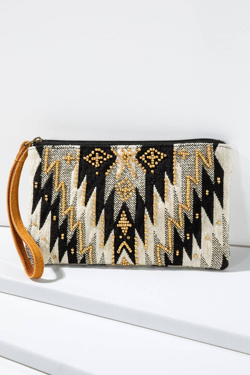 Wren Handmade Ethnic Pattern Clutch Beaded Wristlet