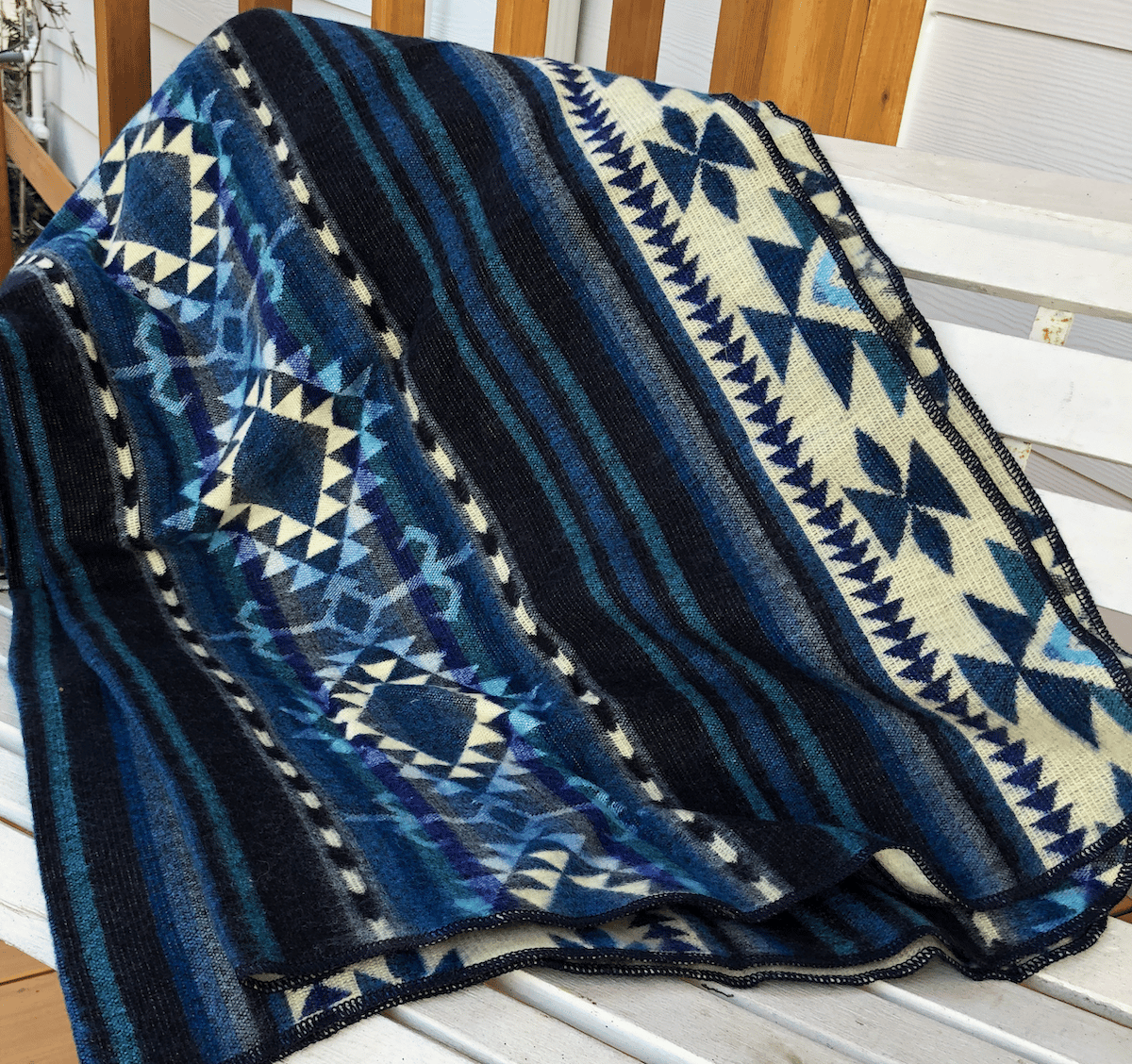 Turquoise and Cream Southwest Western Couch Throw Blue