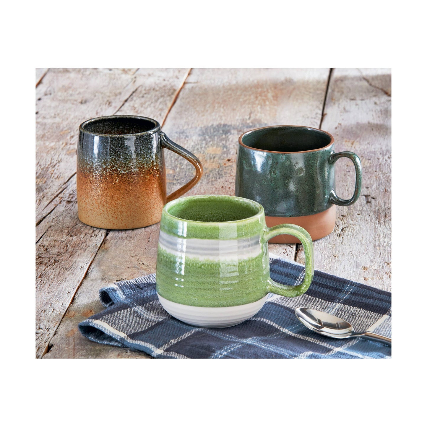 Glen Ribbed Reactive Glaze Mug - Green, Multi