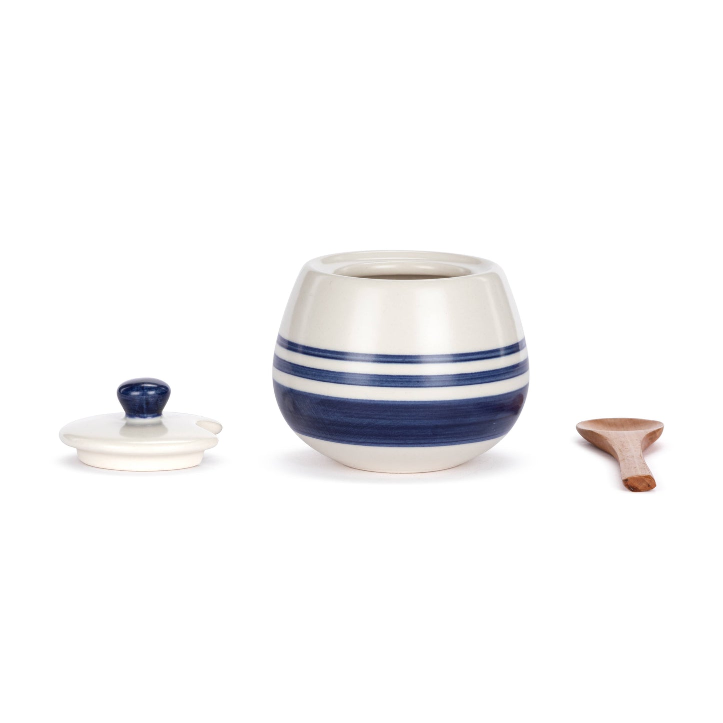 Hand Painted Ceramic Stripe Condiment Dish with Spoon