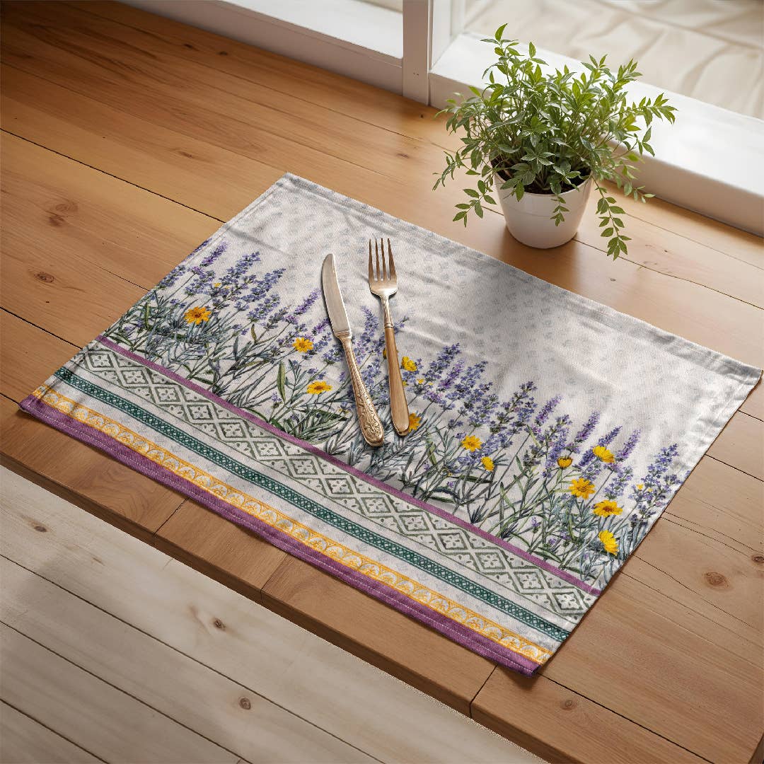 Fanny Lavender 100% Cotton Placemats 13" X 19" - Set Of 4