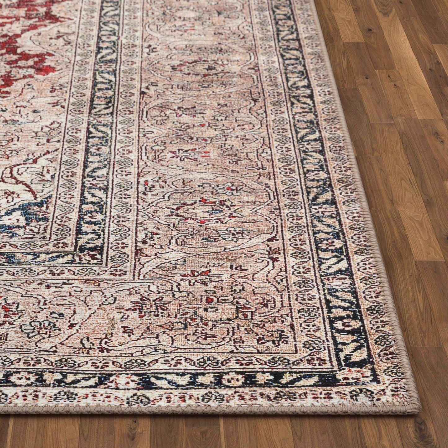 Tonti Machine Washable Vintage Medallion Oriental Red Flat