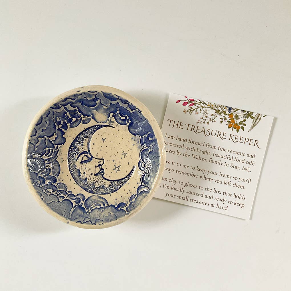 Pottery Dish Bowl - Crescent Moon (Blue)