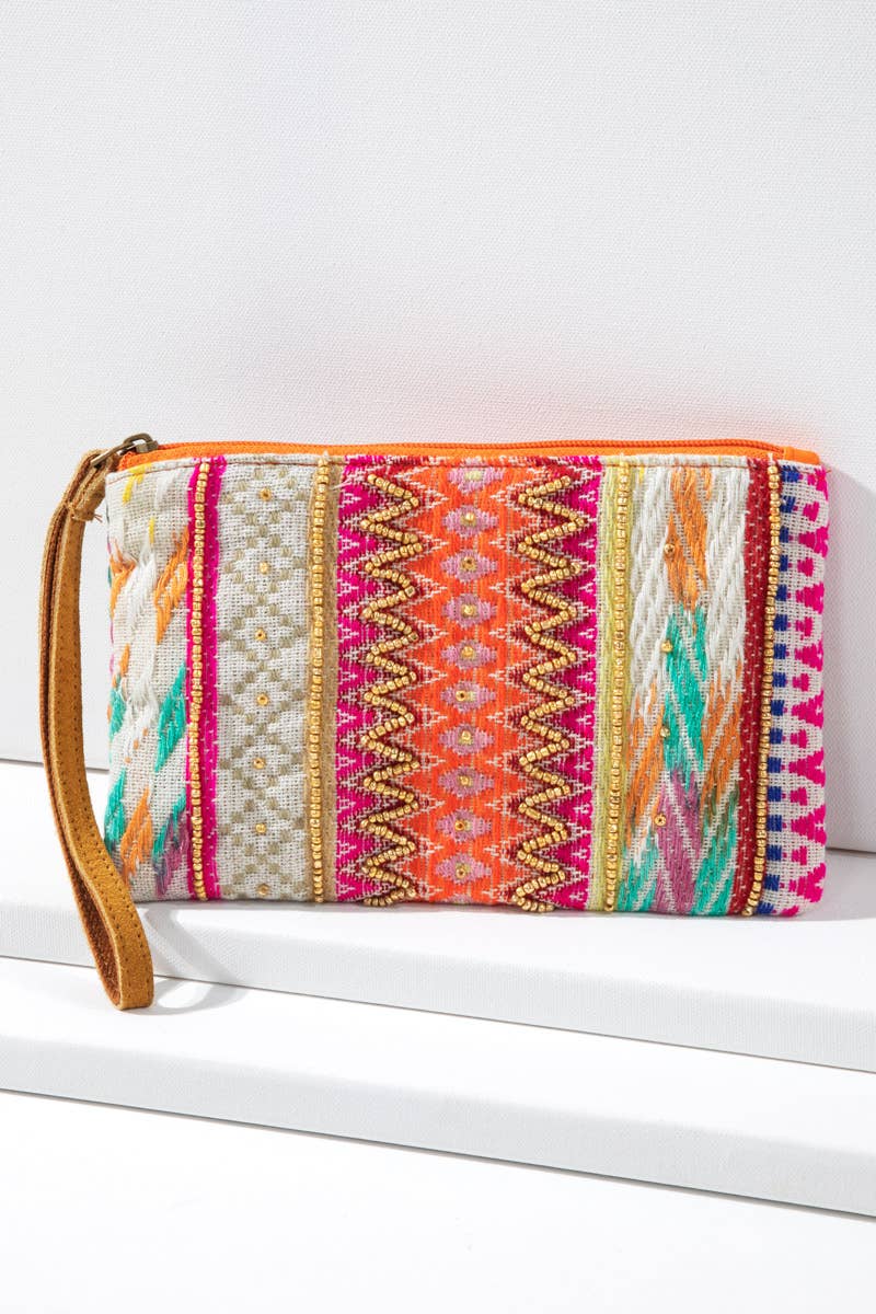 Handmade Ethnic Pattern Clutch beaded Wristlet