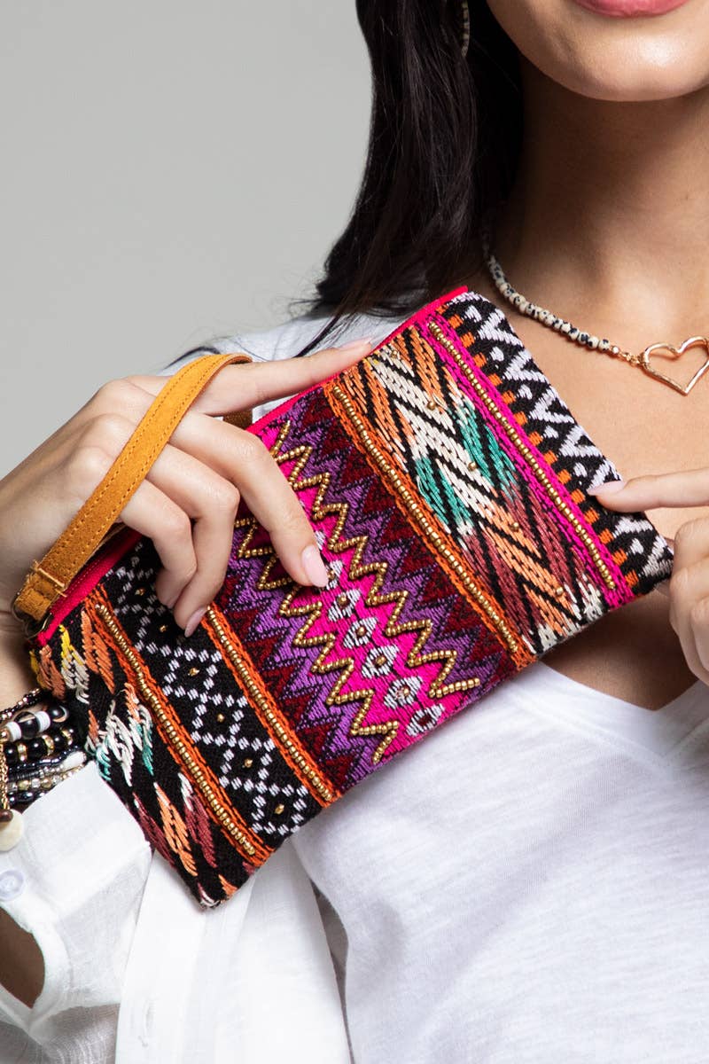 Handmade Ethnic Pattern Clutch Beaded Wristlet