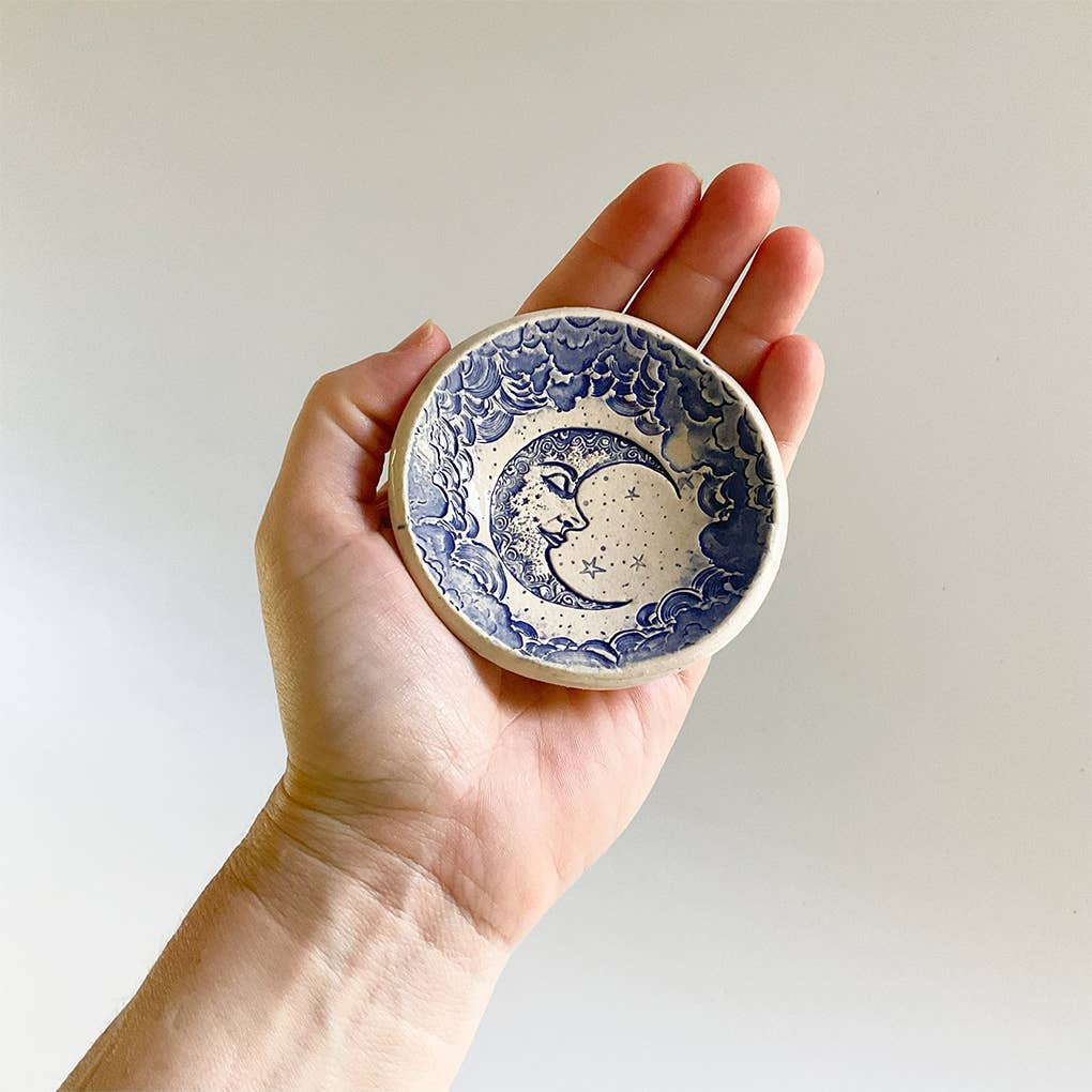 Pottery Dish Bowl - Crescent Moon (Blue)