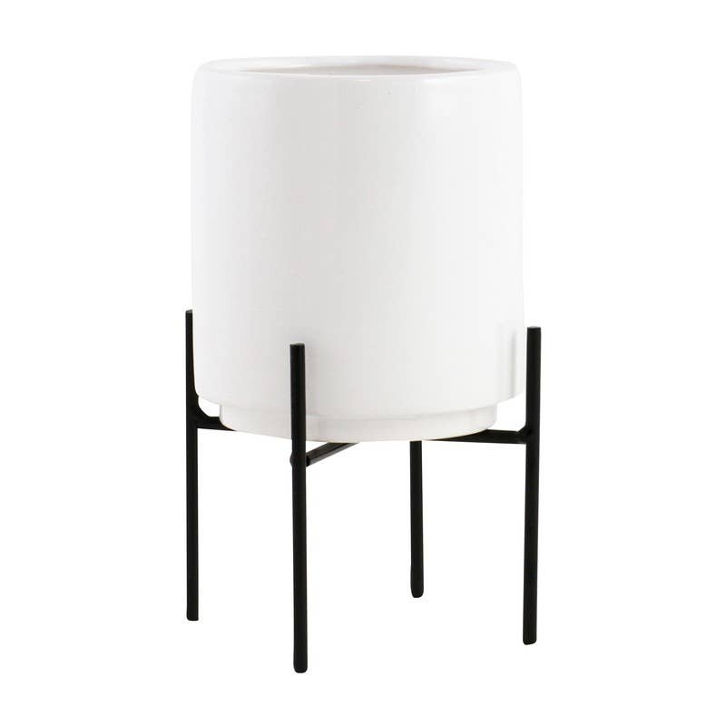 Jodi Mid Century Table-top Planter - White