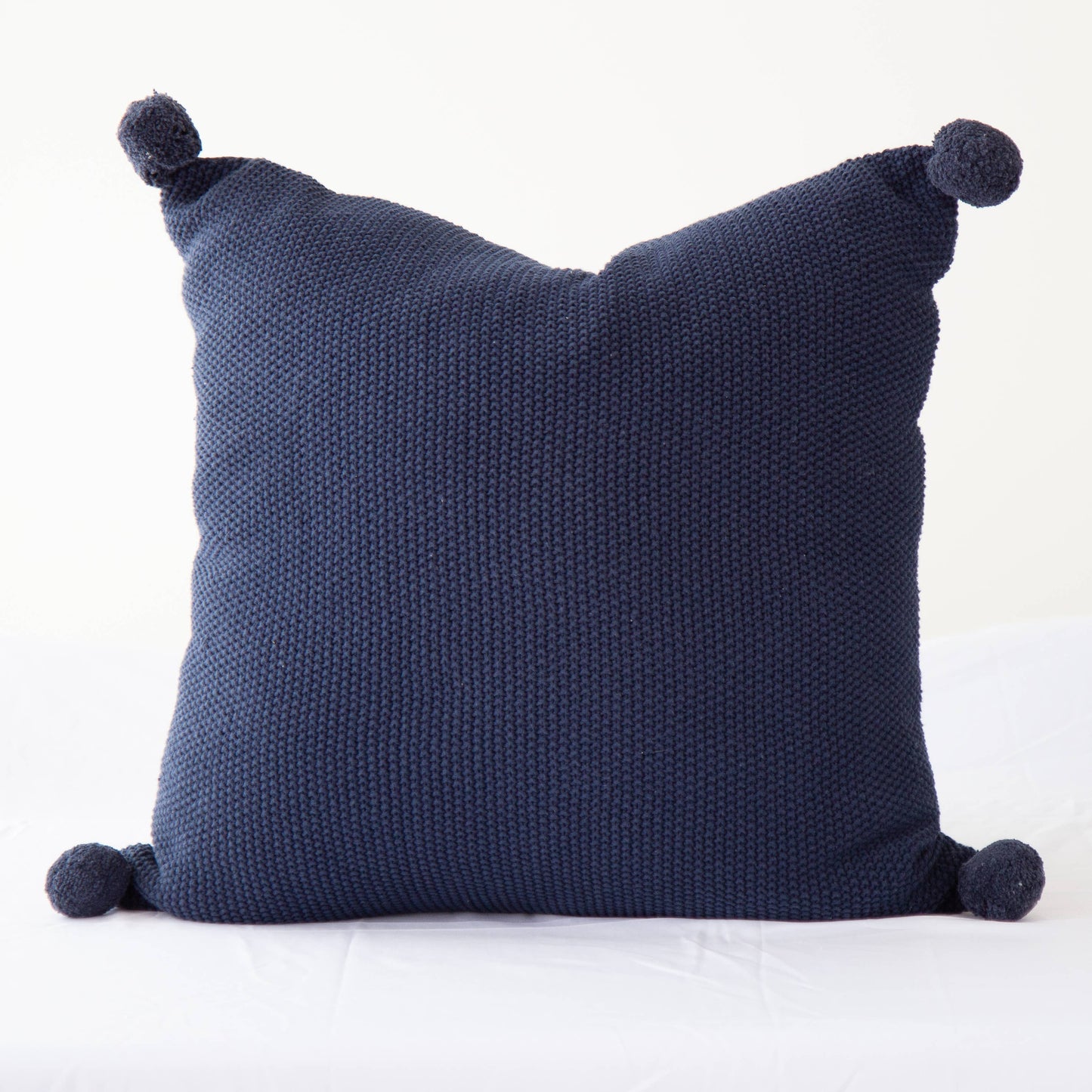 Aria Cotton Knit Pillow Cover with Pompoms