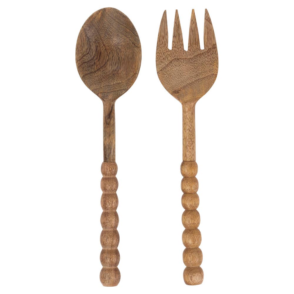 11.25" Beaded Wood Serving Set