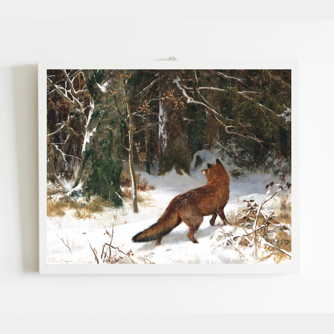 Fox in the Snow Antique Art Print