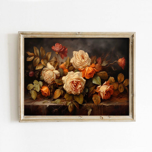 Orange Roses Still Life Autumn Art Print 11x14
