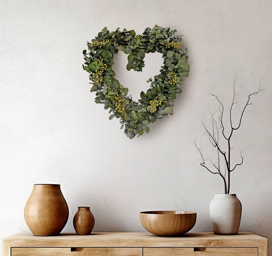 14 inches Preserved Decorative Real Eucalyptus Heart Wreath