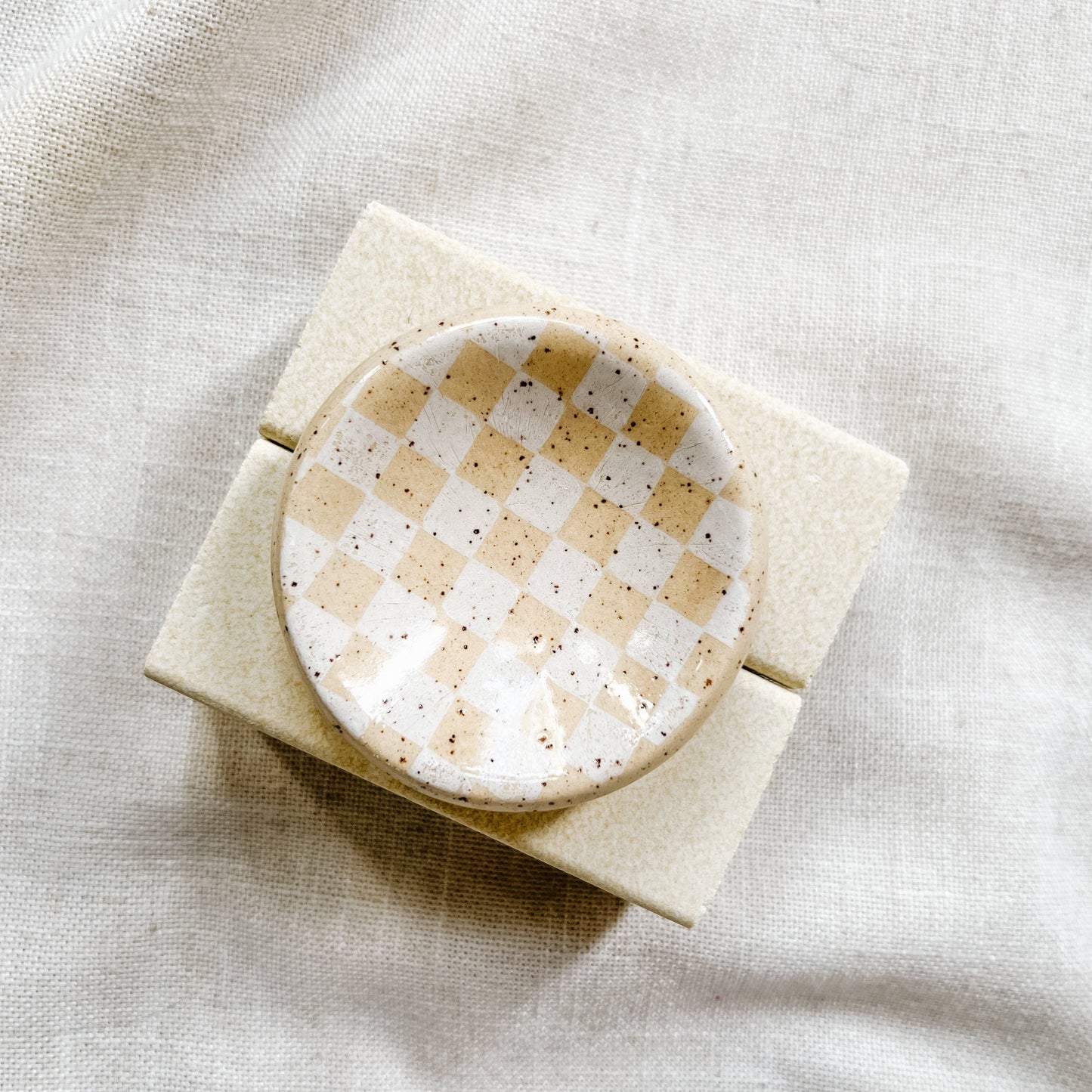 Mini White Checker Ceramic Trinket Dish | Made To Order 