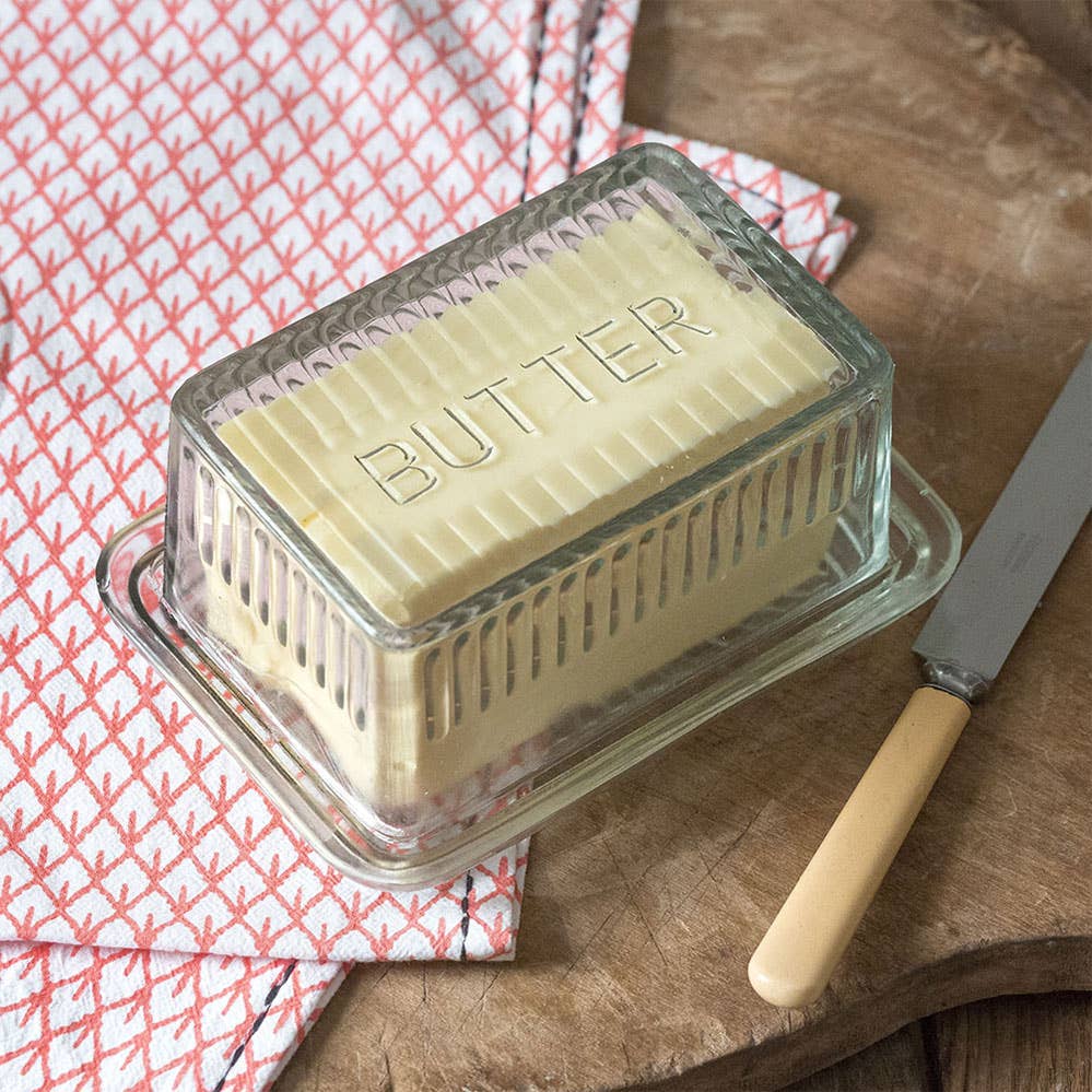 Glass Vintage inspired Covered Butter Dish