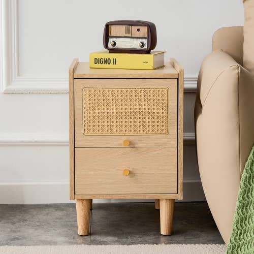 Storage cabinet MDF Board bedside cabinet Japanese rattan