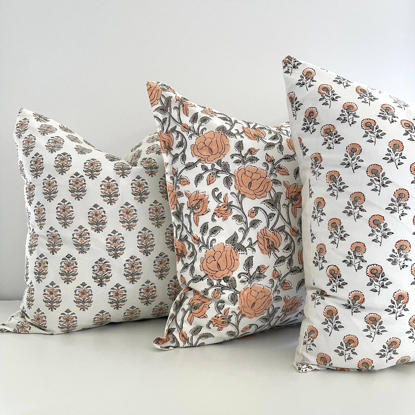 18x18 cotton peach vintage floral buds square pillow