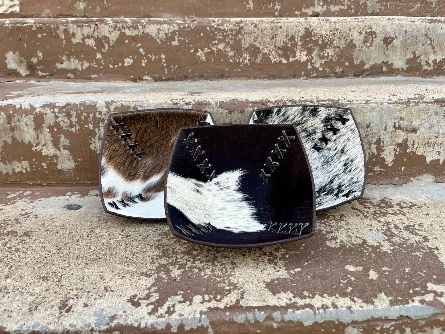 Cross Stitched Small Cowhide Bowl