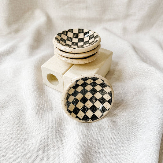 Mini Black Checker Ceramic Trinket Dish | Made To Order