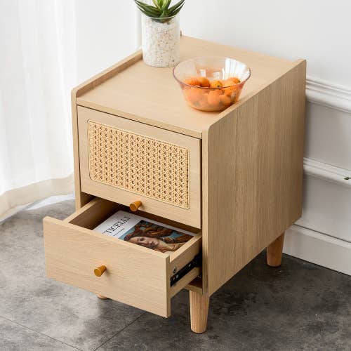 Storage cabinet MDF Board bedside cabinet Japanese rattan