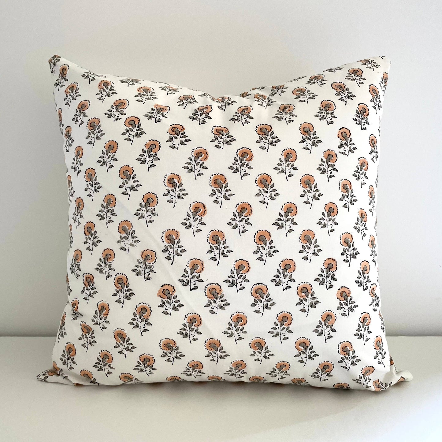 18x18 cotton peach vintage floral buds square pillow