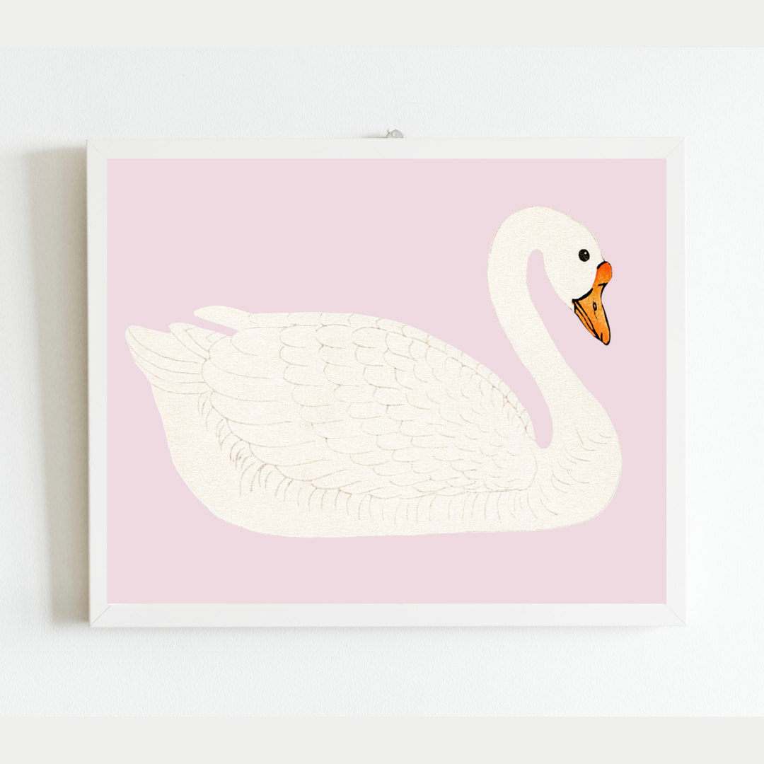 A Swan Antique Art Print Pink