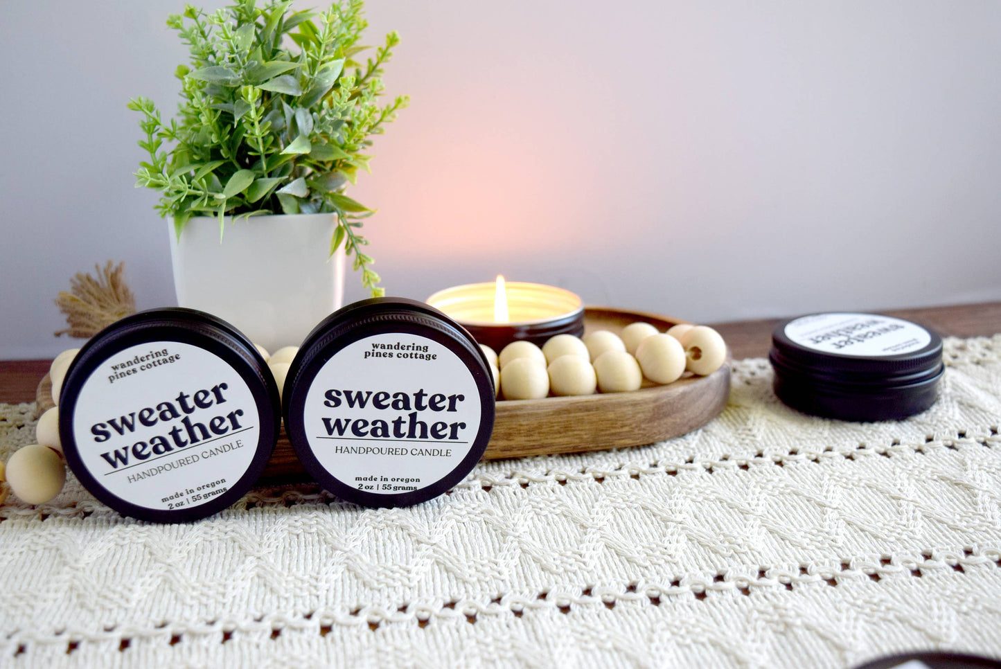 Sweater Weather - 2 oz Black Tin Travel Candle, Fall Candle