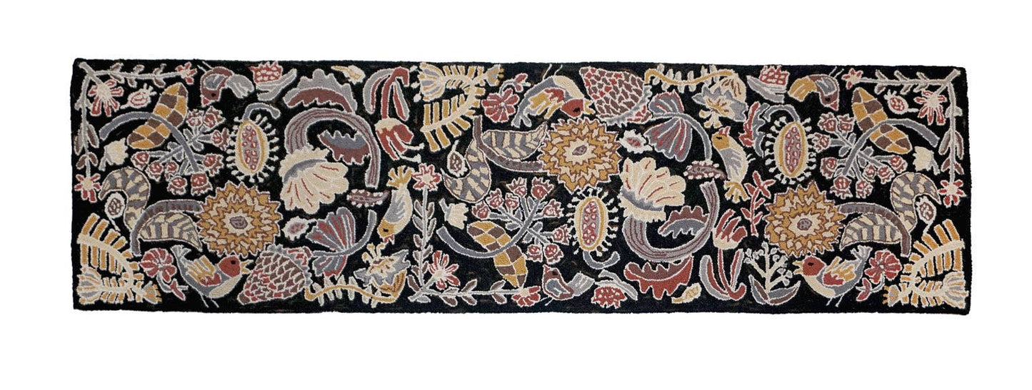 Fireplace Hearth Rug Bloomer Night Hooked Wool Rug 2' X 3'