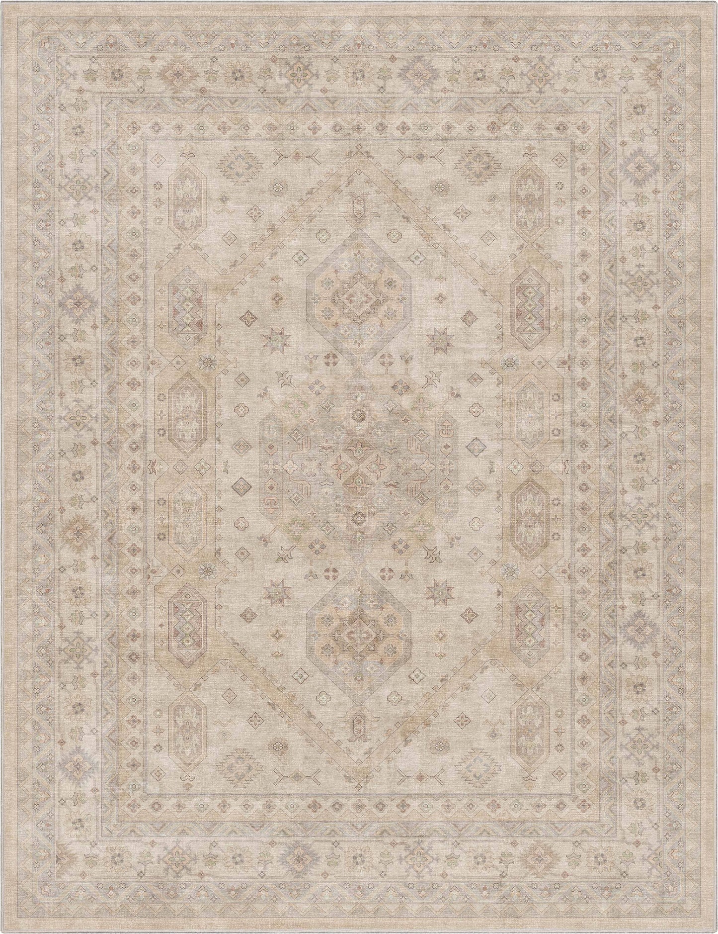 Nicosia Vintage Tribal Medallion Beige Flat-Weave Rug