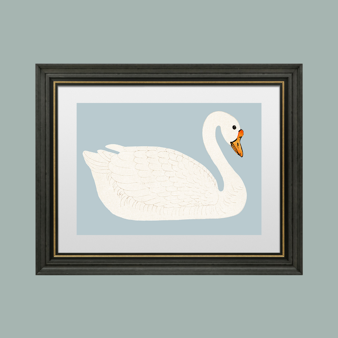 A Swan Antique Art Print (Blue)