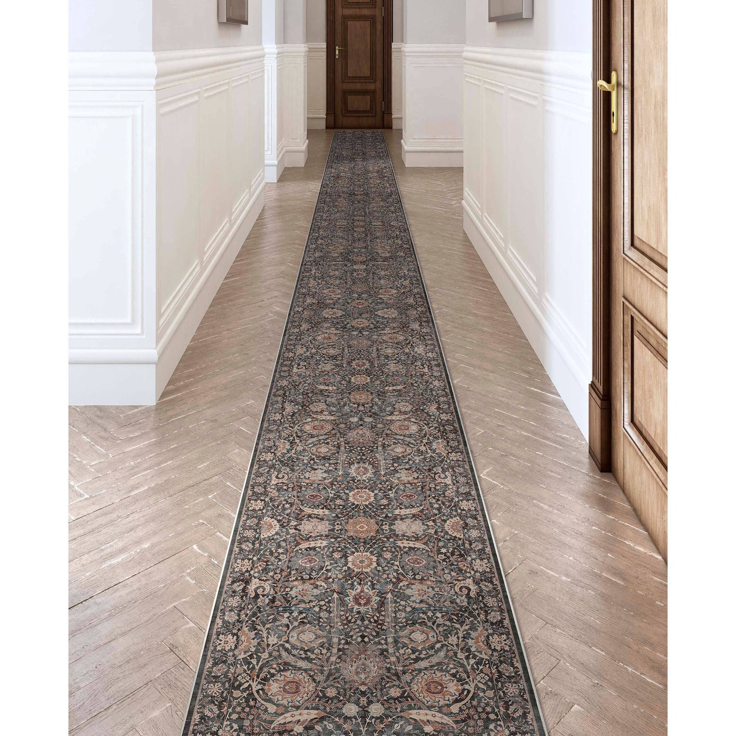 Liana Vintage Oriental Charcoal Grey Flat-Weave Rug