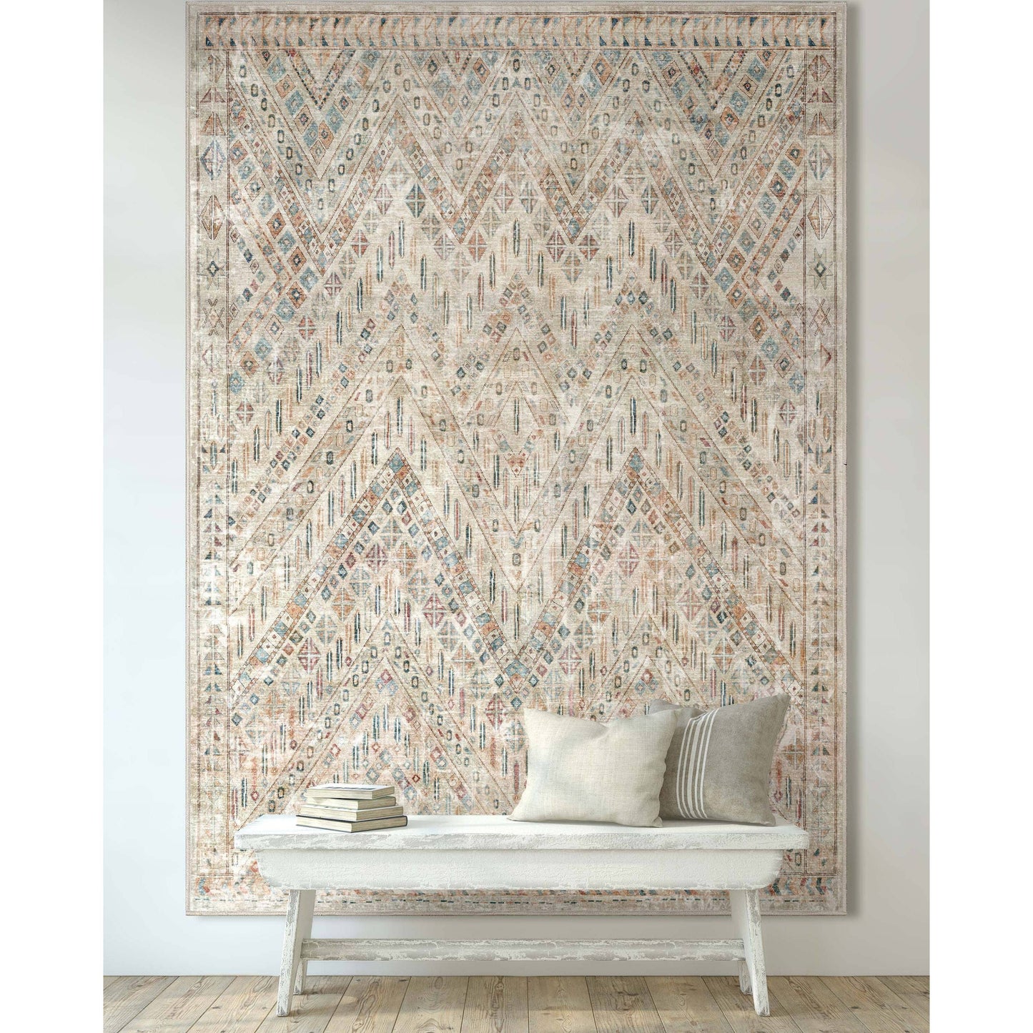 Anya Vintage Tribal Chevron Ivory Flat-Weave Rug