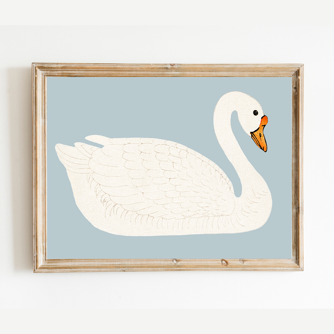 A Swan Antique Art Print (Blue)