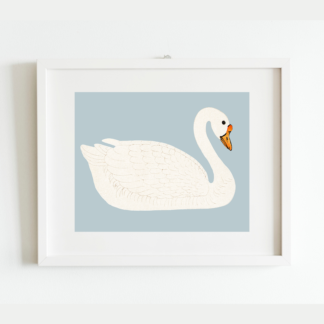 A Swan Antique Art Print (Blue)