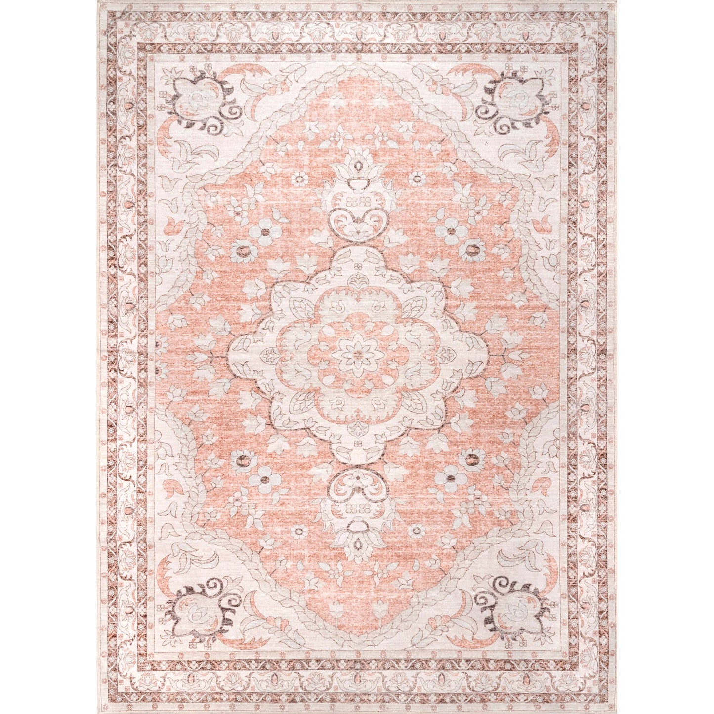 Faded Rosette Washable Area Rug