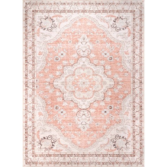 Faded Rosette Washable Area Rug